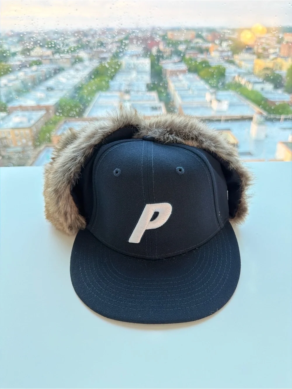 PALACE Black Snapback Hat with Brown Faux Fur Ear Flaps - Picture 2 of 7